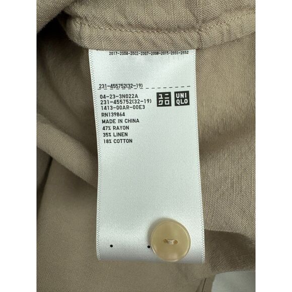 Uniqlo Beige Natural Cropped Button Down Shirt Size XS Linen Blend Lagenlook - Picture 7 of 9